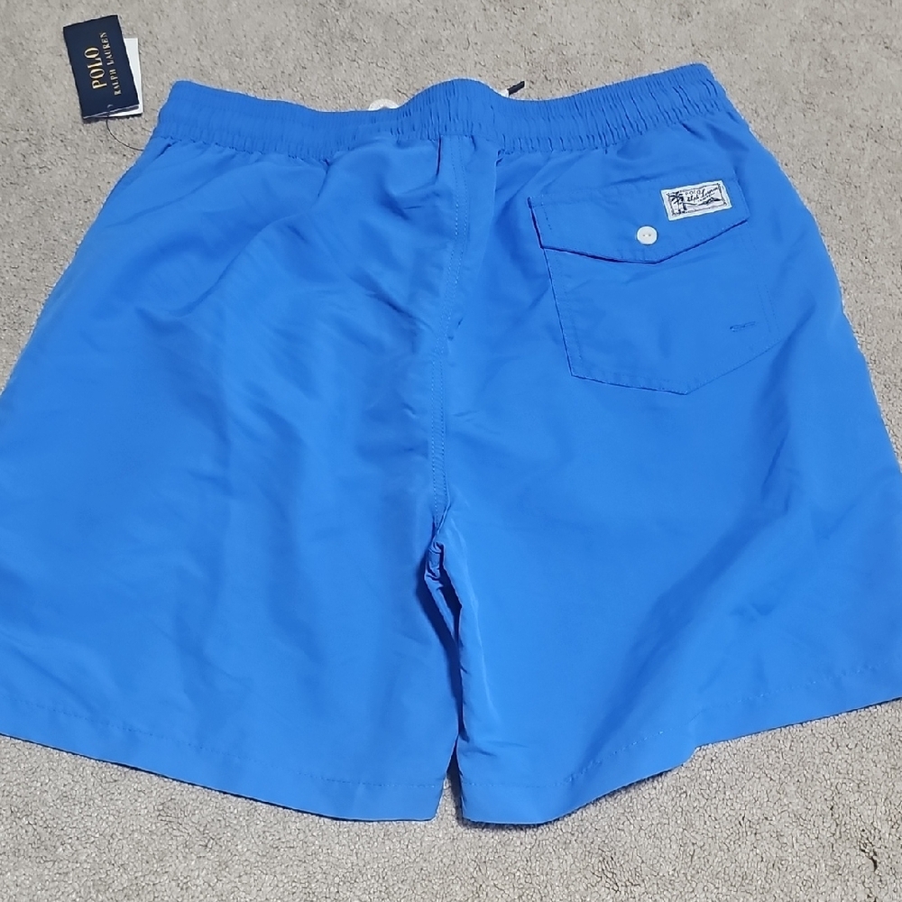 Ralph Lauren Blue Swim Trunks with Adjustable Waist - Picture 2 of 5